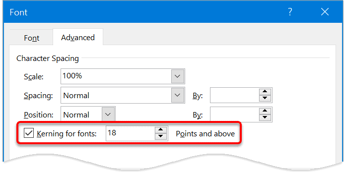 Character spacing and advanced typography settings in Microsoft Word