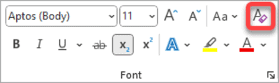Click the Clear All Formatting icon to reset the text formatting in Word Click the Clear All Formatting icon to reset the text formatting in Word
