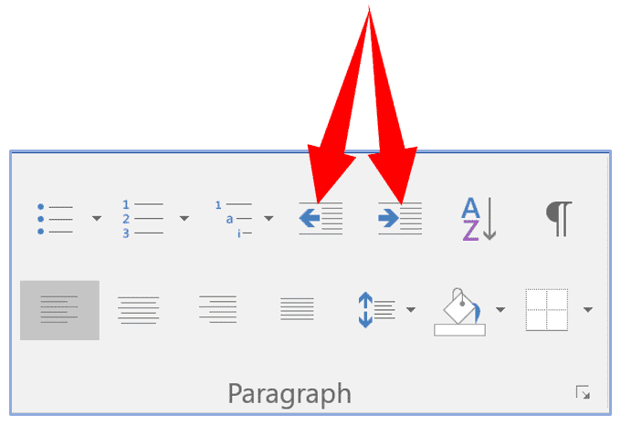 Multilevel indent icons showing paragraph formatting options Word paragraph spacing and indent controls in toolbar