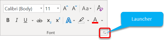 Microsoft Word Font group launcher icon for accessing text formatting options