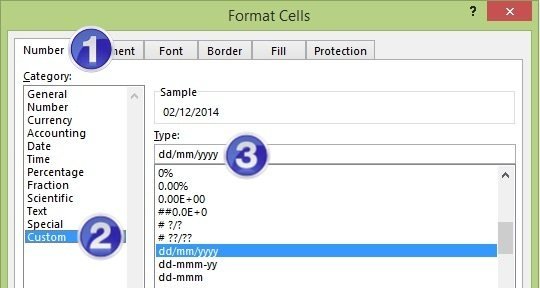Creating custom date format in Excel using placeholders in Format Cells dialog