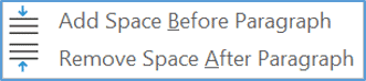 Mixed paragraph spacing options in Word menu Word paragraph spacing controls showing add and remove options