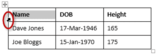Selecting a single cell in a Word table Selected table cell in Word with highlighted content