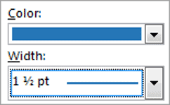 Choosing border color and thickness in Borders and Shading dialog Color and width selection for table borders in Word