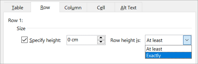Different row height options in Microsoft Word tables Row height comparison showing exact versus at least settings