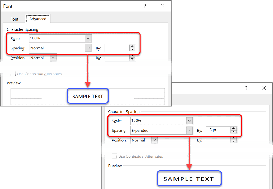 Font point size adjustment in Microsoft Word typography settings