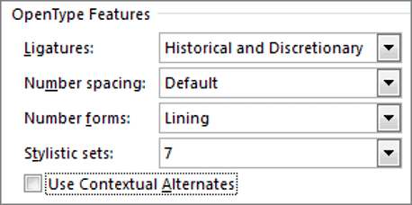 Drop-down list of text effect styles in Microsoft Word