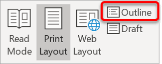 Switching to Outline view in Microsoft Word Word View tab showing Outline icon in Views group