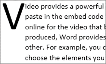 Drop cap formatting options in Word for styling first letter